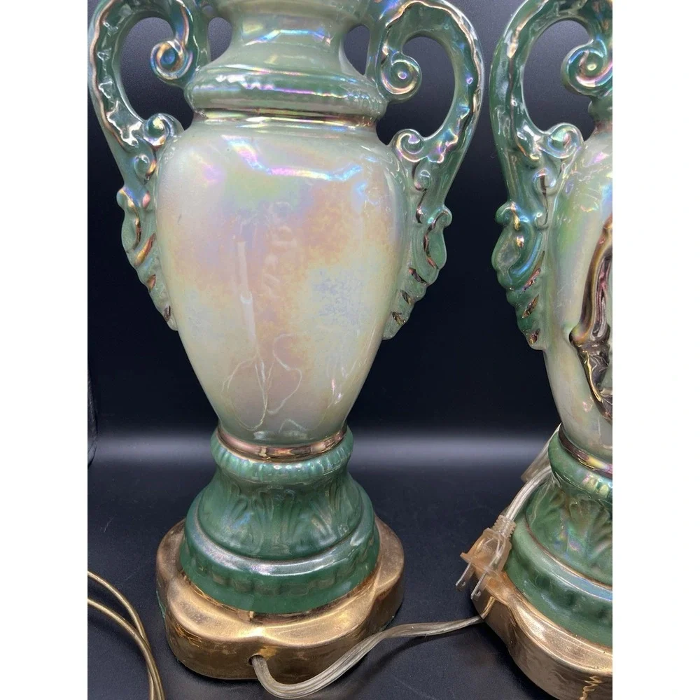 2 Urn Ornate Ceramic Table Lamp Victorian Courting Couple Romantic Rococo Style